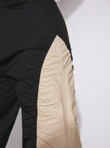 Hauture 高腰休闲拼色褶饰抽绳裤