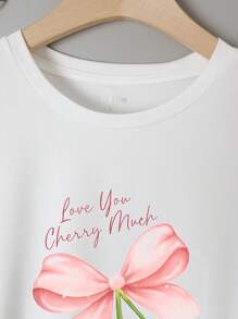 INAWLY 樱桃和字母印花短袖 T 恤 Love You Cherry Much 图案 T 恤 女式上衣
