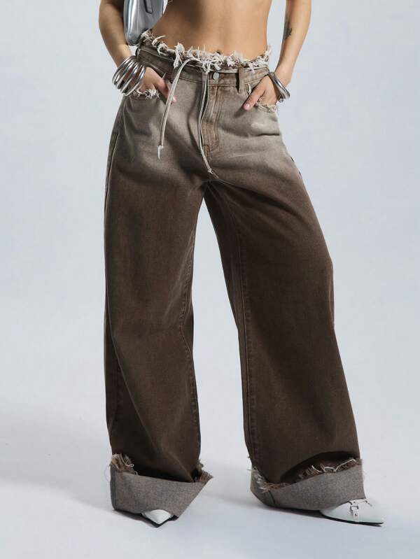 MUSERA Jeans oversize con lavado degradado (ombre) para primavera, estilo de los 90 y 2000, streetwear, para conciertos, festivales, vacaciones, otoño, invierno, Nashville, fiestas casuales, otoño, invierno, Acción de Gracias, elegante