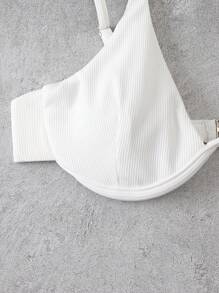 Swim Basics Summer Beach Women's Solid Color Swimwear Top With Underwire And Ribbed Texture - White - View 6