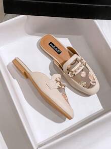 秋冬女士渔夫穆勒鞋，网眼与透明网纱设计相结合，平跟，方头情人节款