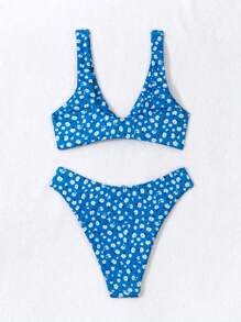 SHEIN Swim Summer Floral Print Knot Front Bikini Set - Multicolor - View 2