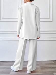Solid Peak Collar Singe Breasted Placket Suit Sets - White - View 2