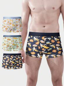 Men's Banana & Doughnut Print Boxer Briefs 3pcs/Set Combination - Multicolor - View 1