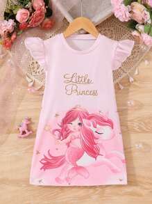 SHEIN Young Girls' Cute And Sweet Unicorn Princess Dress Girls Unicorn Dress,Holiday,Summer,Travel - Pink - View 1