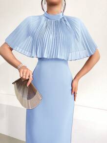 Modelyn Women's Solid Color Pleated Patchwork Mermaid Dress - Dusty Blue - View 5