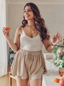 SHEIN Clasi Plus Size Elastic Waist Tie Belt Shorts