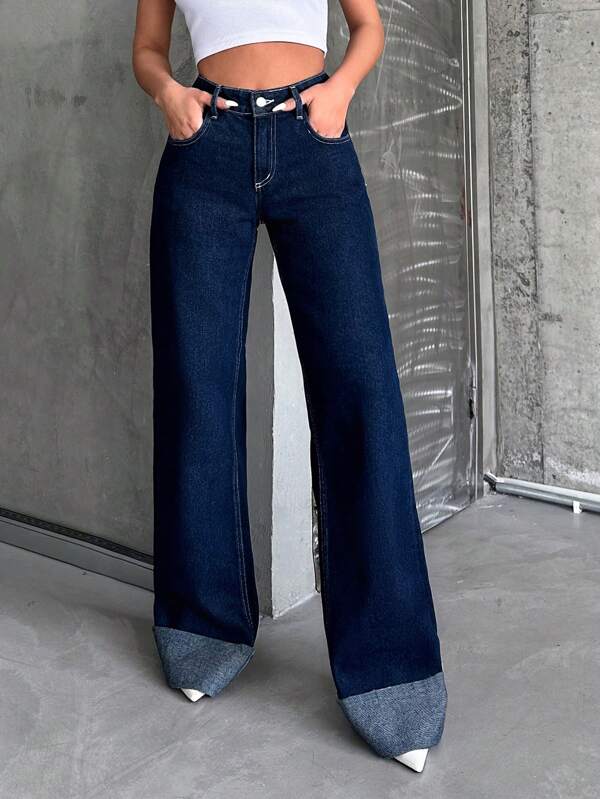 RueChic Jeans à jambes larges amples et décontractés remontés