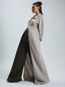 MUSERA Fluffy Knit Longline Cardigan Y2k Spring Casual Cute 90's Sun 0 Airport Outfits Holiday Comfy Occasion Evening Party Elegant - Grey - View 4