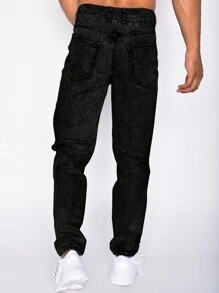 Men's Casual Distressed Slanted Pocket Tapered Leg Jeans - 黑色 - 查看 2