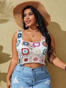 Slaydiva Diseño De Cubierta De Tapa De Ganchillo Hueca De Talla Grande Para Mujer Con Patrón Floral