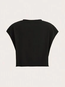 Slaydiva Casual Minimalist Lip Print Round Neck Cap Sleeve Loose Short Women T-Shirt, Suitable For Summer - Black - View 3