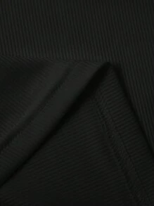 SHEIN EZwear Sọc Dây kéo nửa Tay áo dài Quần skinny Áo thun - màu đen - Xem 6