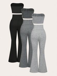 SHEIN Unity 2pcs/Set Sleeveless Tube Top And Flared Trousers For Spring/Summer - Multicolor - View 2