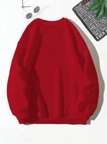 Men Letter Graphic Drop Shoulder Sweatshirt - Red - View 2