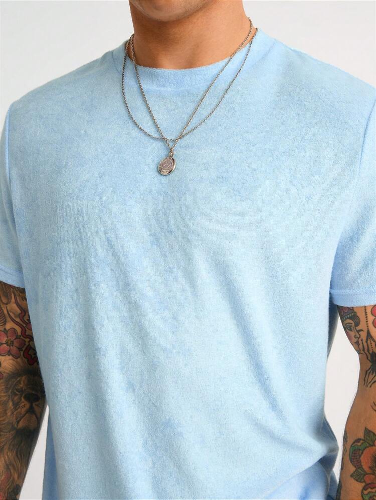 Men's Towel Casual Blue Short-Sleeved T-Shirt Shorts Two-Piece Set