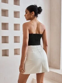 Aveloria Women's Zipper Front Denim Bustier Top