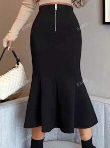 Plus Size Solid Color Mermaid Hem Skirt