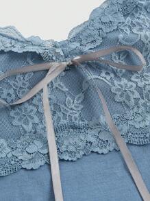 ROMWE Fairycore Mermaid Contrast Lace Cami Top - Blue - View 3