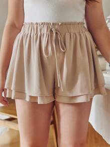SHEIN Clasi Plus Size Elastic Waist Tie Belt Shorts