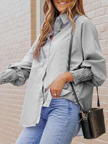 ASVIVID Women Casual Commuting Striped Raglan Sleeve Blouse, Autumn