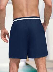Manfinity Swimmode Men Striped Trim Drawstring Waist Swim Trunks