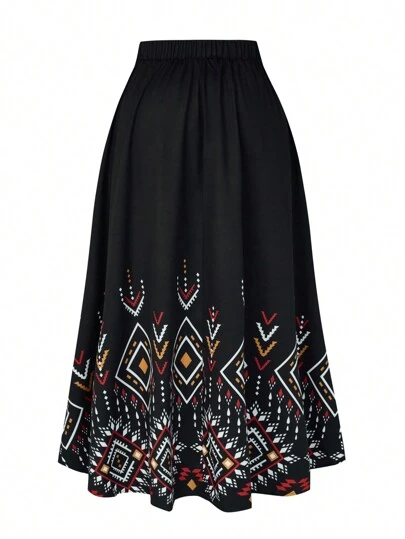 SHEIN LUNE 大码几何印花夏季长裙秋季