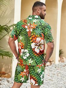 Manfinity RSRT Men's Summer Sets Floral Printed Button Up Short Sleeve Shirt And Shorts Set - Apricot - View 2