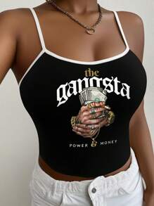 Slaydiva Khối Màu Đen Trắng Thường Ngày Gợi Cảm Quyền Lực Tiền Đồng Đô La In Áo Yếm, Mùa Hè, Ôm Vừa Vặn Cho Phụ Nữ Gangsta ĐIỆN & TIỀN - màu đen - Xem 1