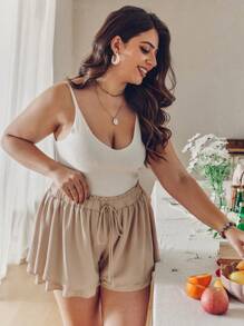 SHEIN Clasi Plus Size Elastic Waist Tie Belt Shorts