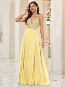 SHEIN Belle Khối màu Dây đai mỏng Đầm - Màu vàng - Xem 6