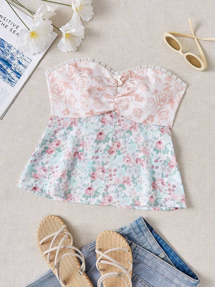 Ladies' Patchwork Floral Print Bandeau Top