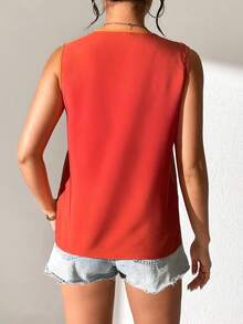 SHEIN Frenchy Của phụ nữ Bóng Không tay Cổ chữ V Áo sơ mi - trái cam - Xem 2