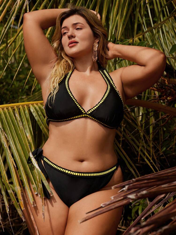Plus Size Women's Halter Neck Bikini Set Summer Beach