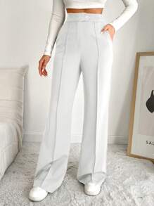EURMUSE Women's Solid Slim Fit Trouser Pants - White - View 6