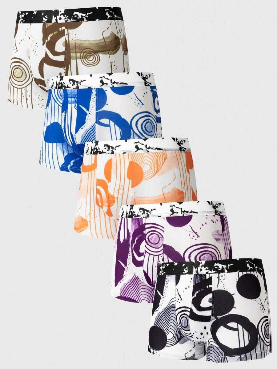 Men's Digital Printed Boxer Briefs Set Of 5 - Multicolor - View 1