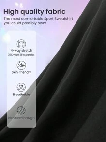 Lifespree 純色拉鍊半拉鍊設計修身運動衫 - 黑色 - 查看 3