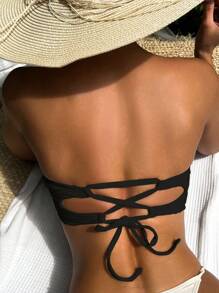 SHEIN Swim Tope De Bikini Sin Tirantes De Color Sólido Para Mujer - Negro - Ver 2