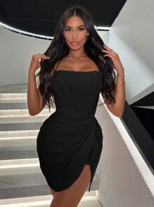 SHEIN SXY Plus Size Women's Solid Color Simple Daily Wear Cami Dress