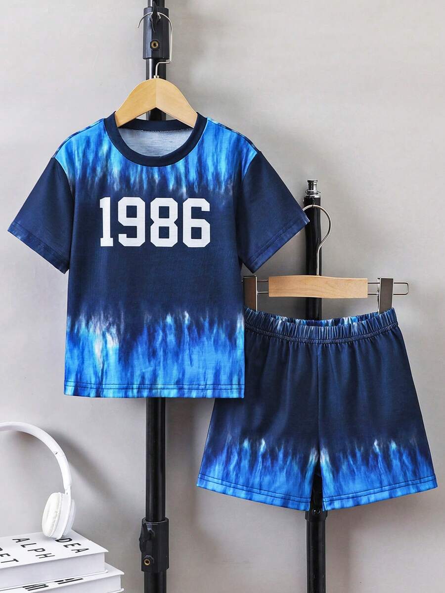 Chàng trai trẻ Bộ Của Áo thun Với Nhuộm buộc In Và Quần short - Nhiều màu - Xem 1