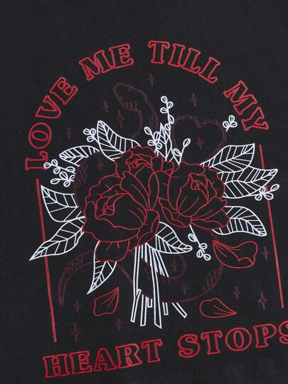 VikiLester Goth Camiseta de manga corta para mujer con estampado de rosa y cuello redondo para el Día de San Valentín, escuela