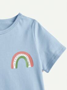 Cozy Pixies Baby Girl Cartoon Dinosaur & Rainbow Pattern Round Neck Tee With Regular Shoulder Fit, 3pcs/Set - Blue - View 9