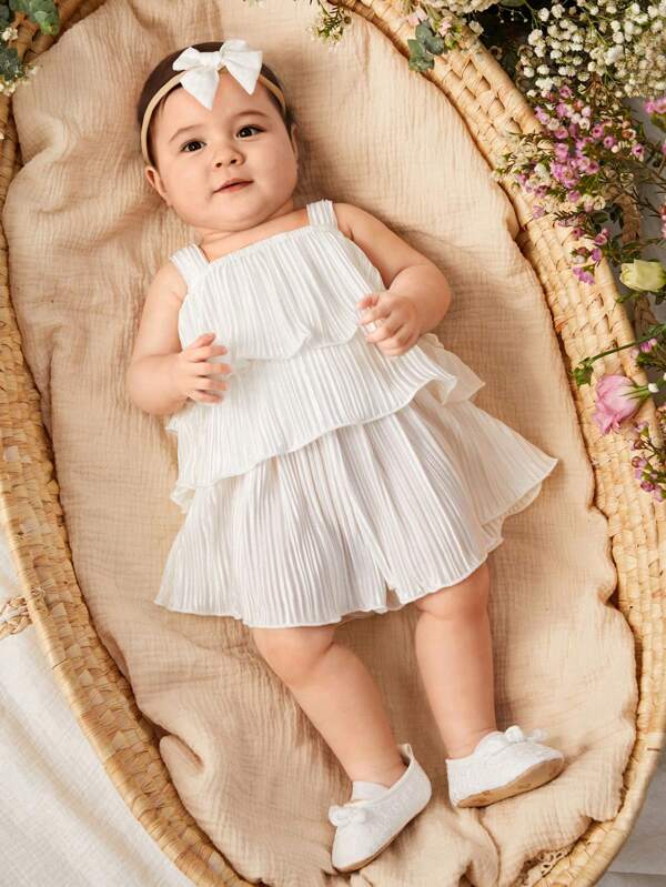 SHEIN Baby Girl Solid Color Tank Top And Casual Shorts 2pcs/Set