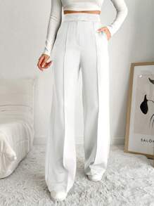 EURMUSE Women's Solid Slim Fit Trouser Pants - White - View 1
