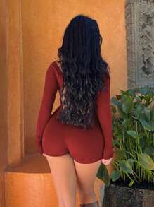 INAWLY Women's Cross Strappy Backless Romper - Red - View 5