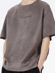Manfinity EZcore Men Casual Letter Printed Vintage Short Sleeve T-Shirt, Boyfriend Gift, For Going Out, Fall Fleece