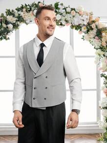 Manfinity RebelGame Chaleco Informal De Traje Entallado De Doble Botonadura Y Cuello De Chal De Talla Grande Para Hombre Con Esquema De Color De Bloques - Gris - Ver 4
