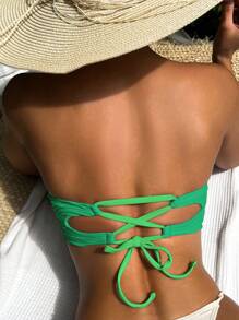 SHEIN Swim Của phụ nữ Xù Áo Bikini Bandeau - màu xanh lá - Xem 2