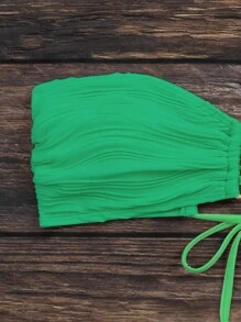 SHEIN Swim Của phụ nữ Xù Áo Bikini Bandeau - màu xanh lá - Xem 4