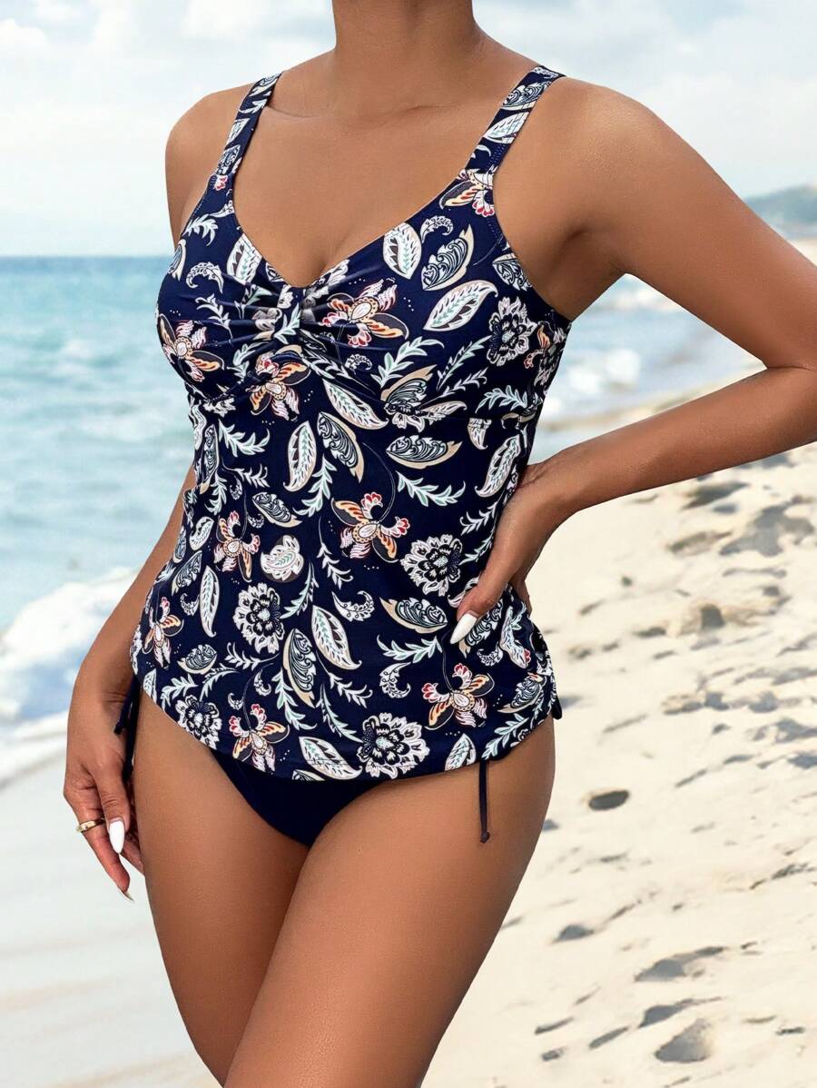 Swim Lushoire 女士植物圖案印花背心款式泳衣